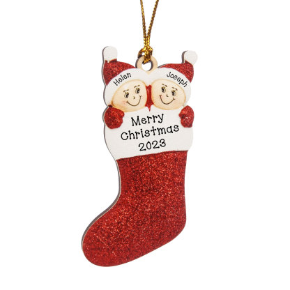 2 Names-Personalized Family Wooden Christmas Xmas Tree Decoration Ornament-Custom 3 Names And Text Hanging Ornament Gifts For Family