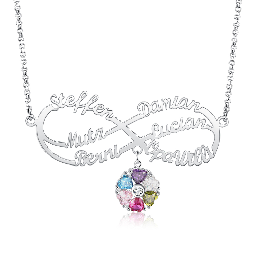 Infinity 925 Sterling Silver Personalized Elegant Name Necklace With 6 Birthstones