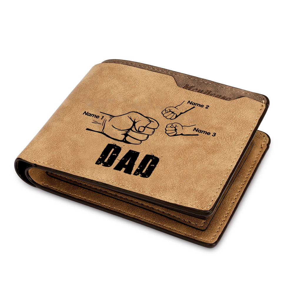 3 Names - Personalized Leather Men's Wallet Custom Photo Fist Fold Wallet for Dad