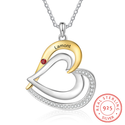 1 Name - Personalized Special Heart Necklace S925 Silver with Birthstone and Name Beautiful Gift for Her