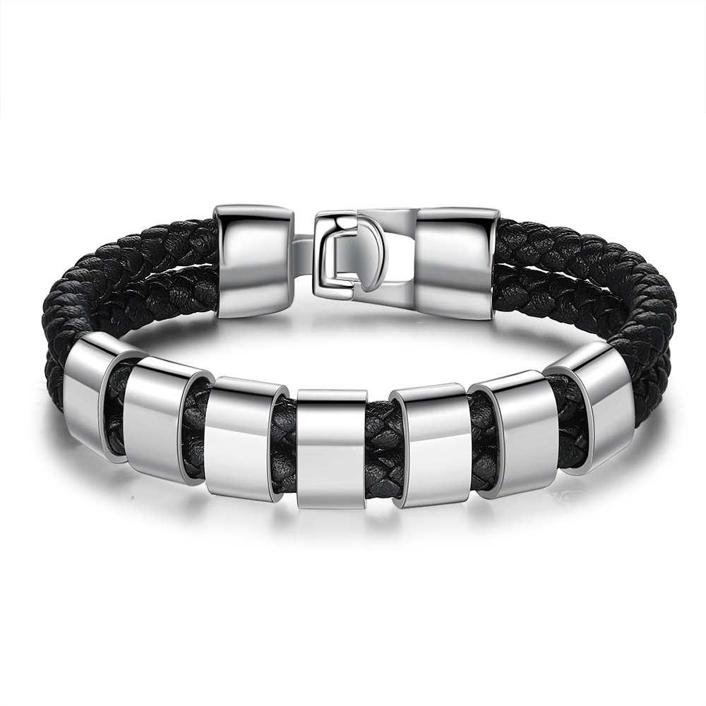 Personalized Braided Leather Bracelet Engraved 7 Names Men's Bracelet Gifts For Him