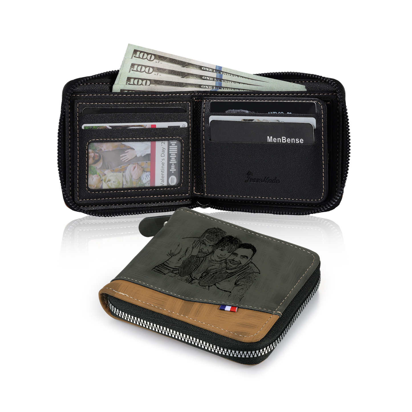 5-Names Personalized Leather Men's wallet With Card Slot Engraved With Name And Photo For Papa As a Father's Day Unique Gift