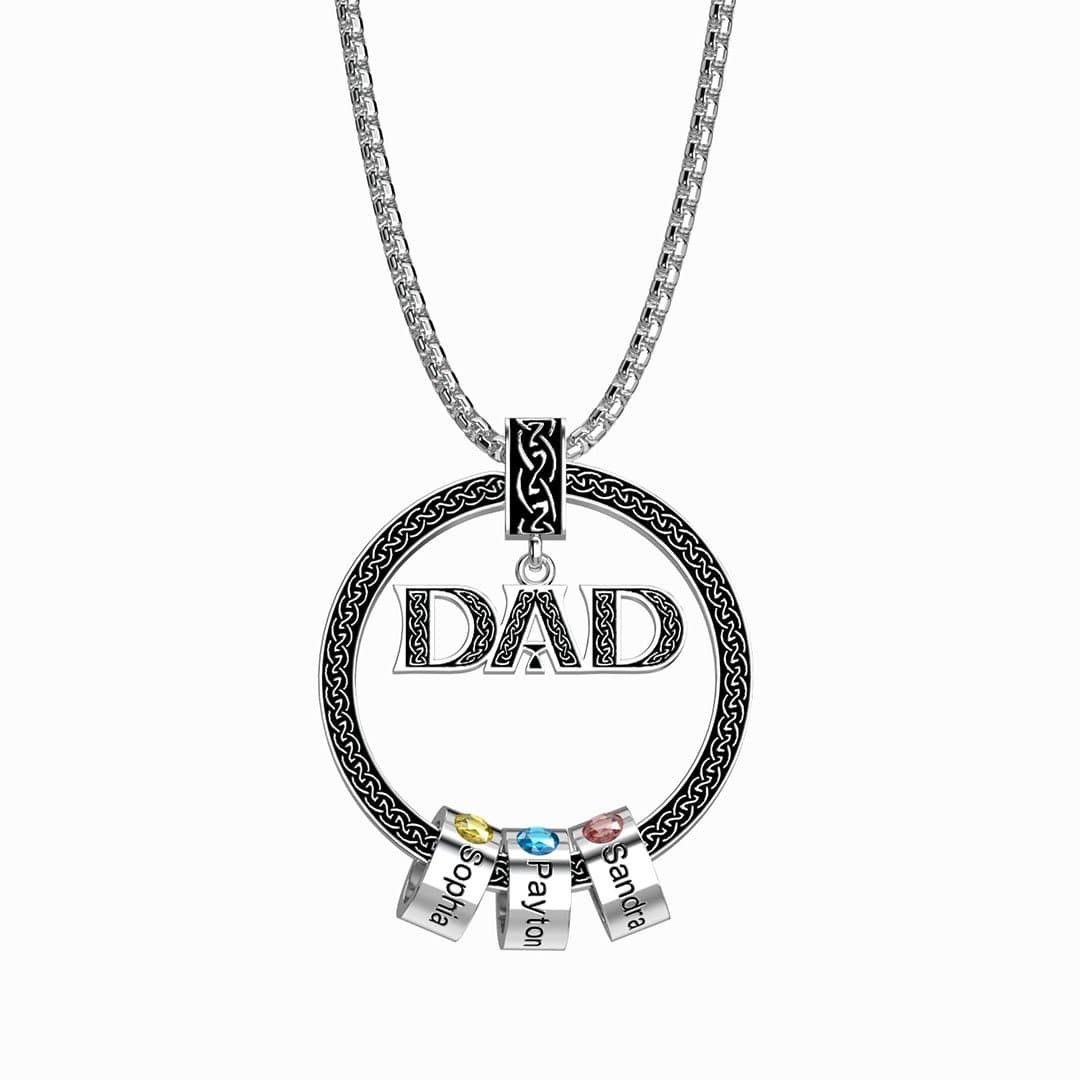 Dad Necklace Personalized Circle Men Necklace with Birthstones Engraved 5 Names Gifts For Father
