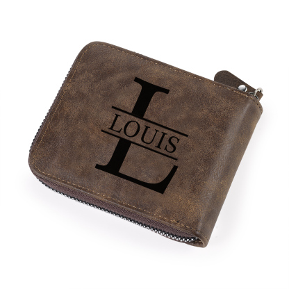 Personalized Photo Leather Men's Wallet Customized Name Letter Folding Dark brown Wallet For Couple