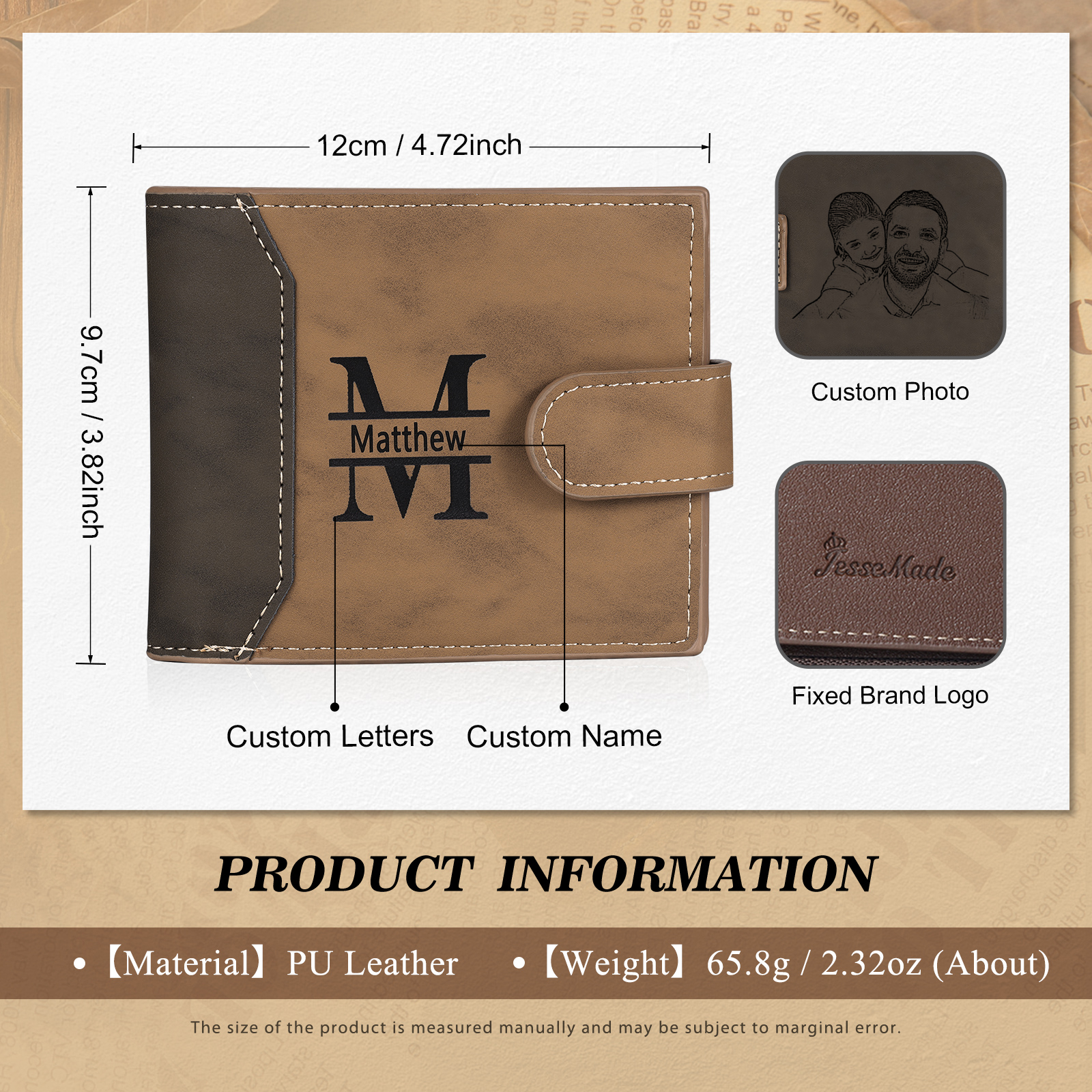 Personalized Leather Wallet Gift Box Set Keychain With Customizable Photo Wallet Customizable Name Letter Gift For Him