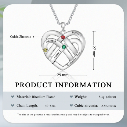 3 Names - Personalized Double Layer Heart Necklace with Custom Name and Birthstone, As a Mother's Day Gift for Mom