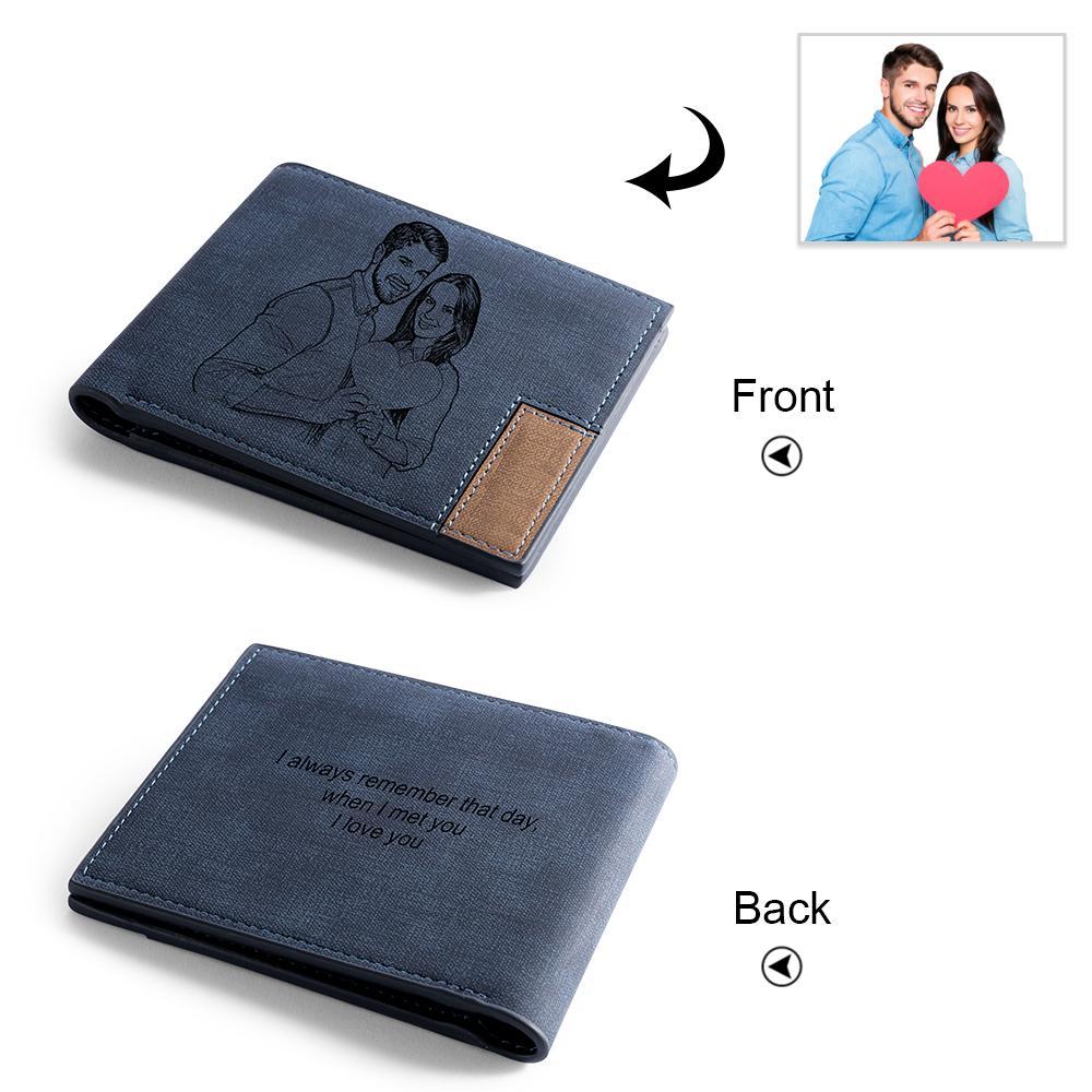 Personalized Leather Wallet Engraved Photo Short Purse Gifts For Men