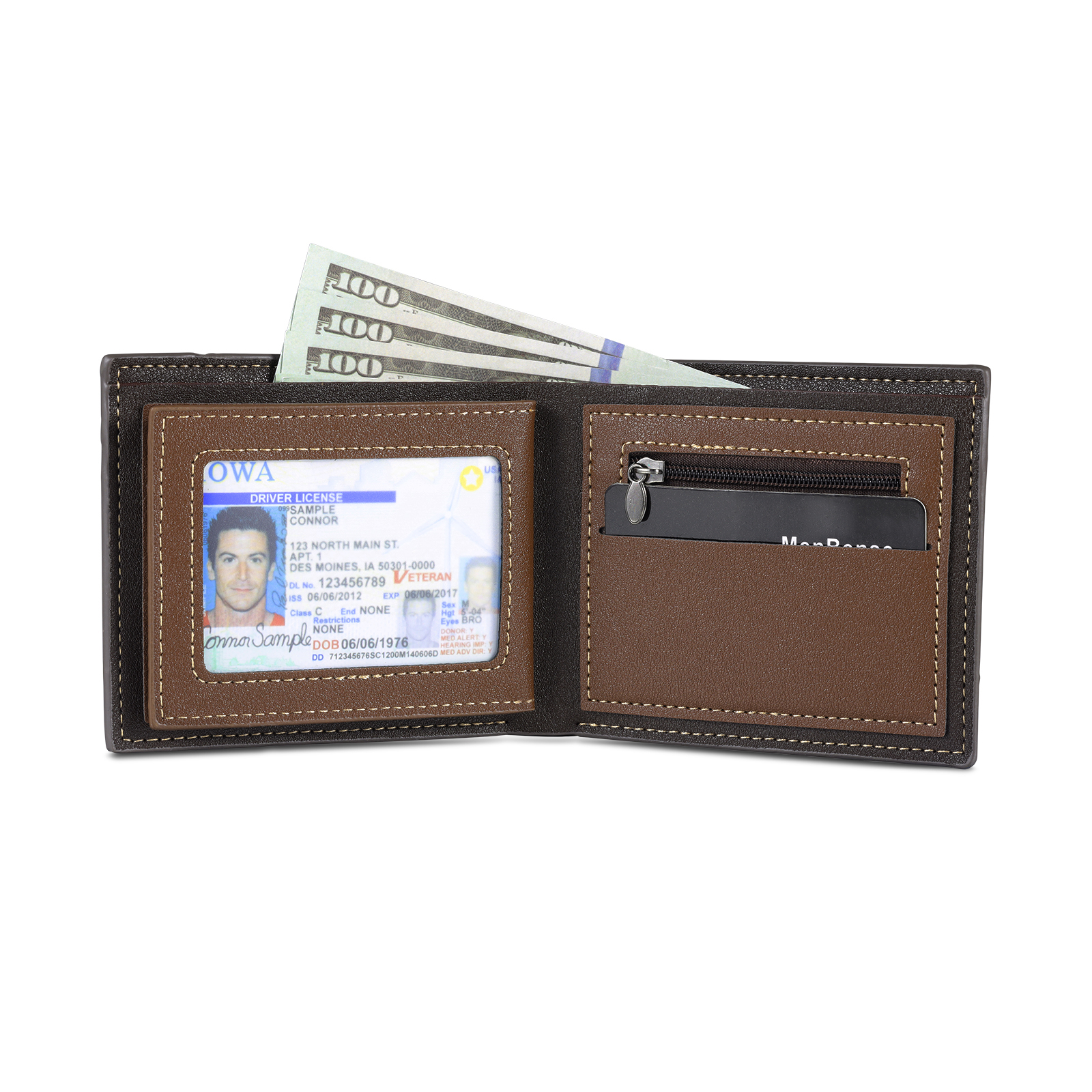 4 Names - Personalized Photo Custom Leather Men's Folding Wallet as a Father's Day Gift for Dad