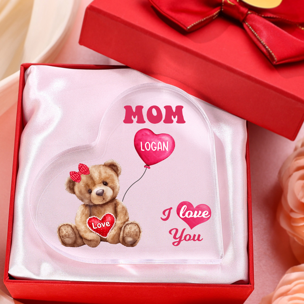 1 Name-Personalized Bear Acrylic Heart Keepsake Custom Text Acrylic Plaque Ornaments Gifts for Mum