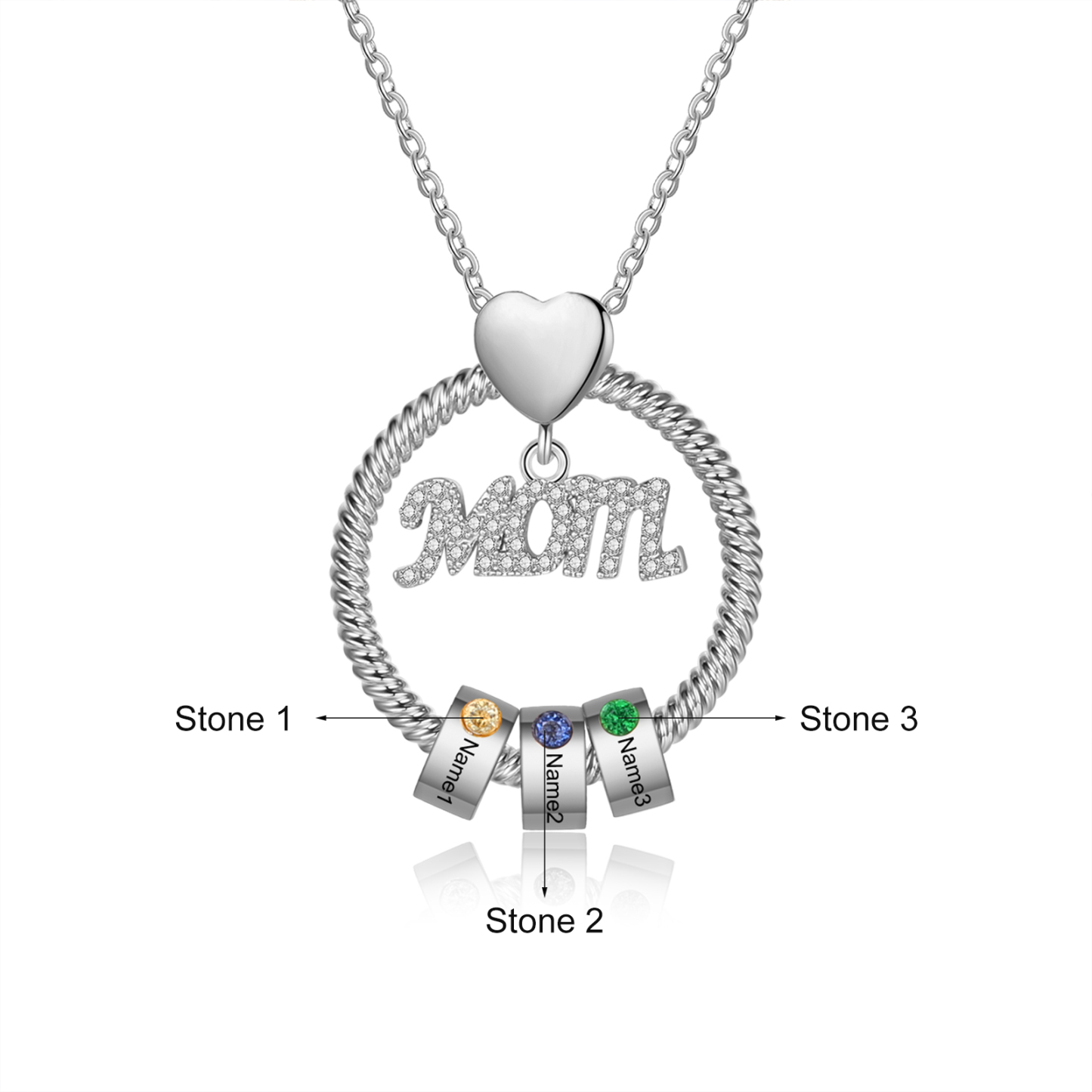 3 Names-Personalized Mom Necklace Set With Premium Custom Necklace With 3 Birthstones Engraved Names Gift For Mother
