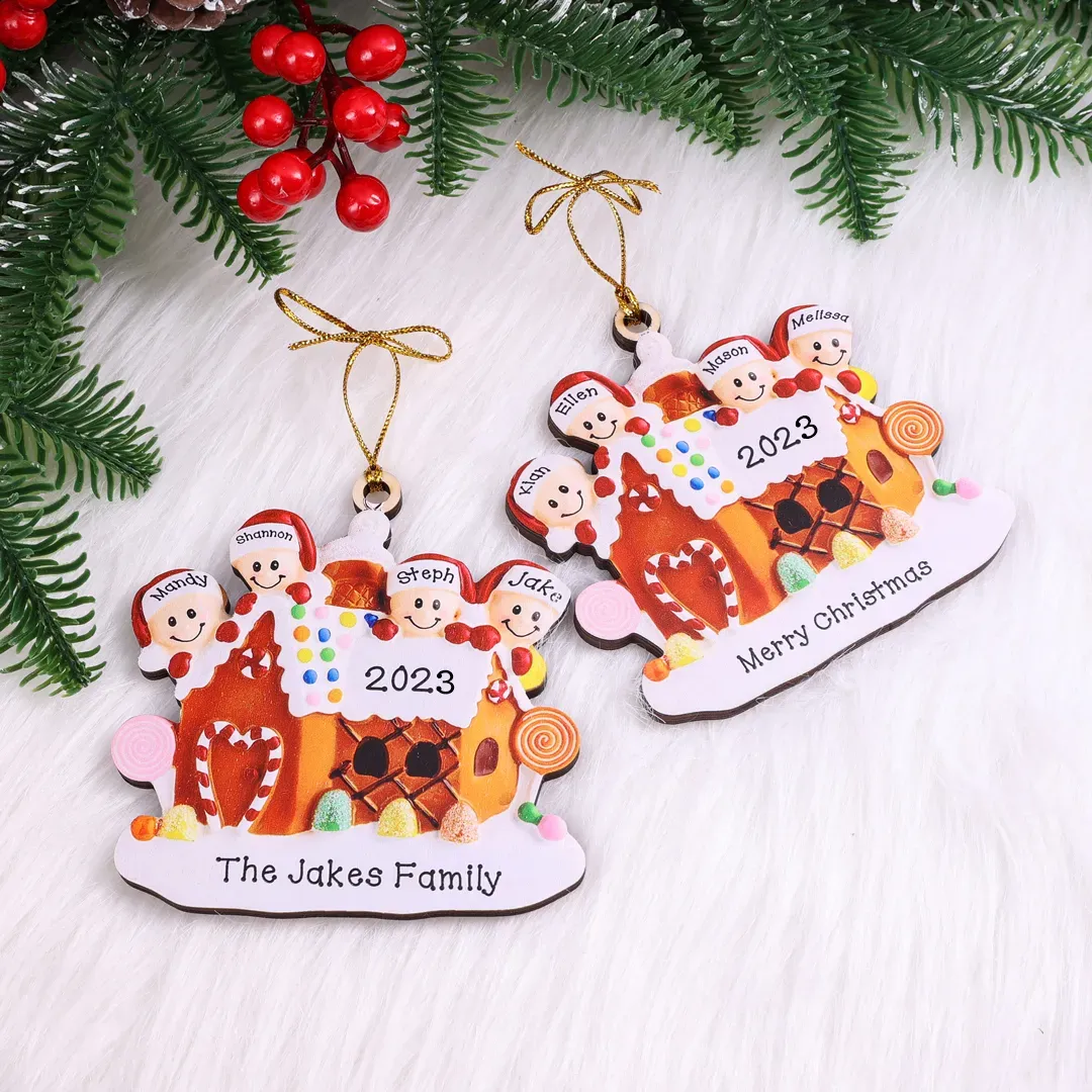 Cookie House Christmas Ornament Custom 6 Names Hanging Ornament Gifts For Family