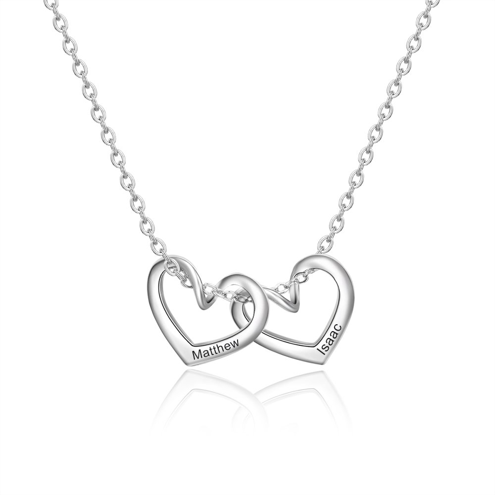 2 Names-Personalized Stainless Hearts Necklace Custom Birthstone Engraved Name Necklace Gift