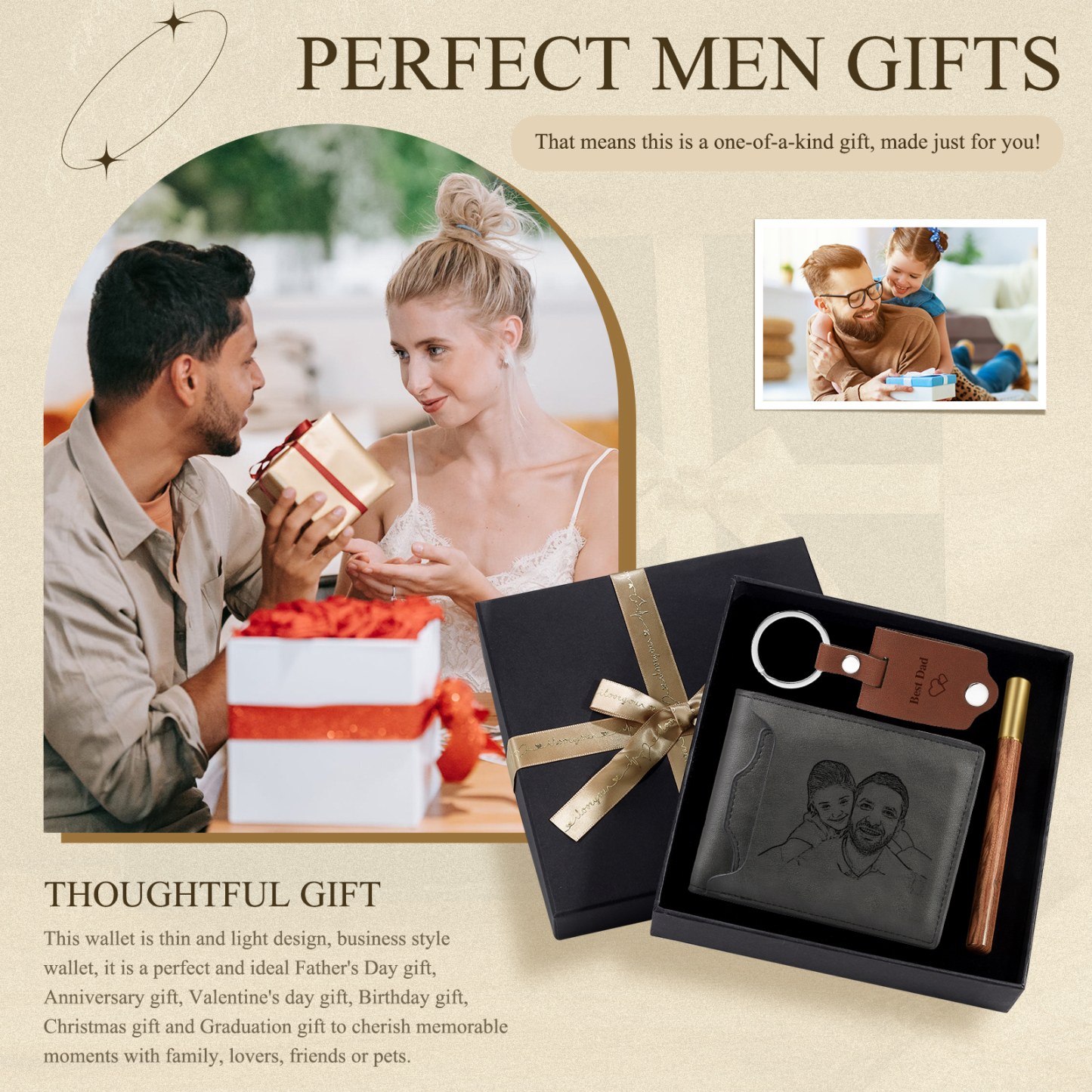 Personalized Leather Wallet Gift Box Set Keychain With Customizable Photo Wallet Customizable Name Letter Gift For Him