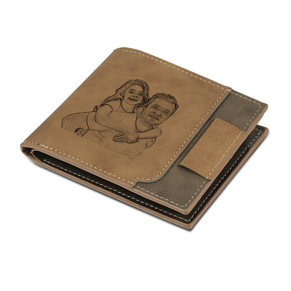 Photo Personalized Leather Men's Wallet Customized Name Letter Folding Wallet Two Colors Available with Gift Box for Dad
