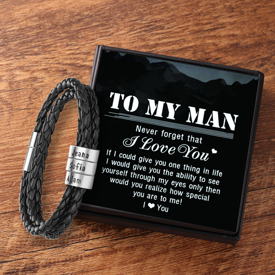 Father's Day Gift Men Braided Leather Bracelets with 3 Beads Bracelet Gifts for Him