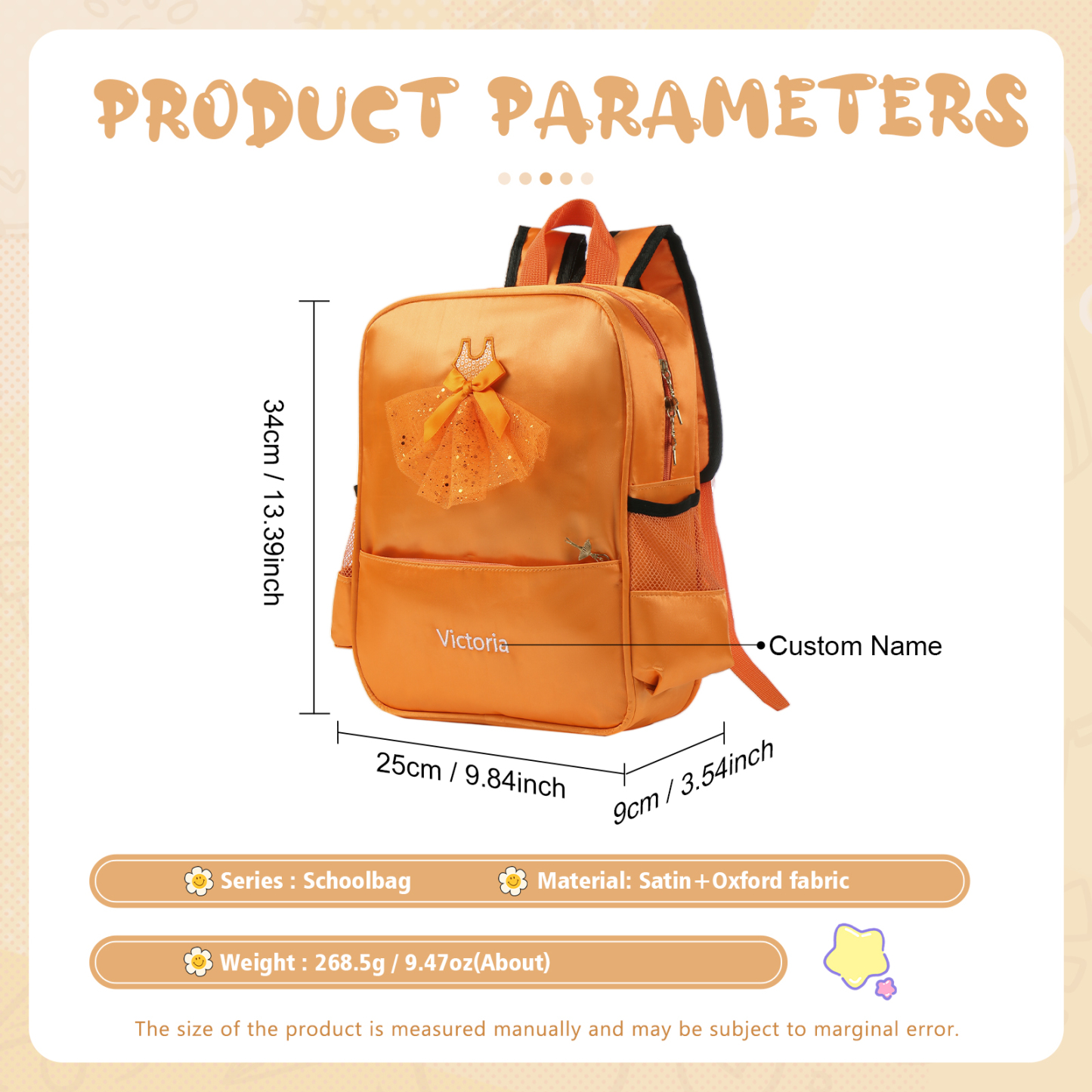 Personalized Name Band Princess Dress Accessories Satin Children Backpack Back To School Gift