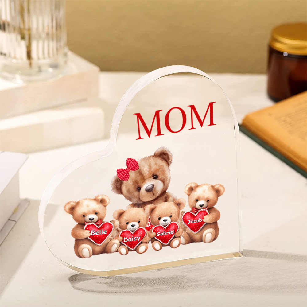 Customized  1-8  Care Bear Names Acrylic Heart-shaped Decorative Brand Plaque Decoration for Mom