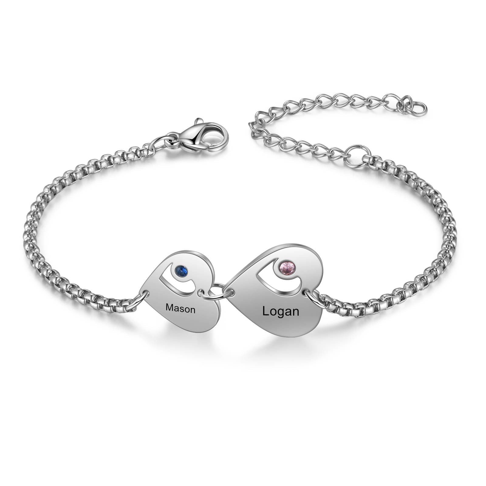 1-5 Name-Personalized Heart Bracelet With Birthstones Set With Gift Box Custom Name Family Bracelet Gifts for Her