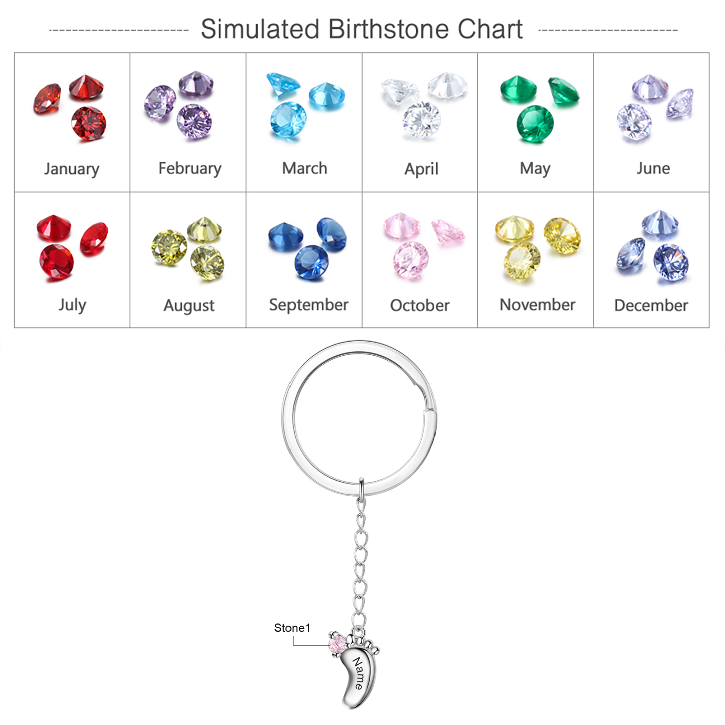 Personalized Baby Feet Keychain With 1 Birthstones Engraved names Keychain Gifts For Mother