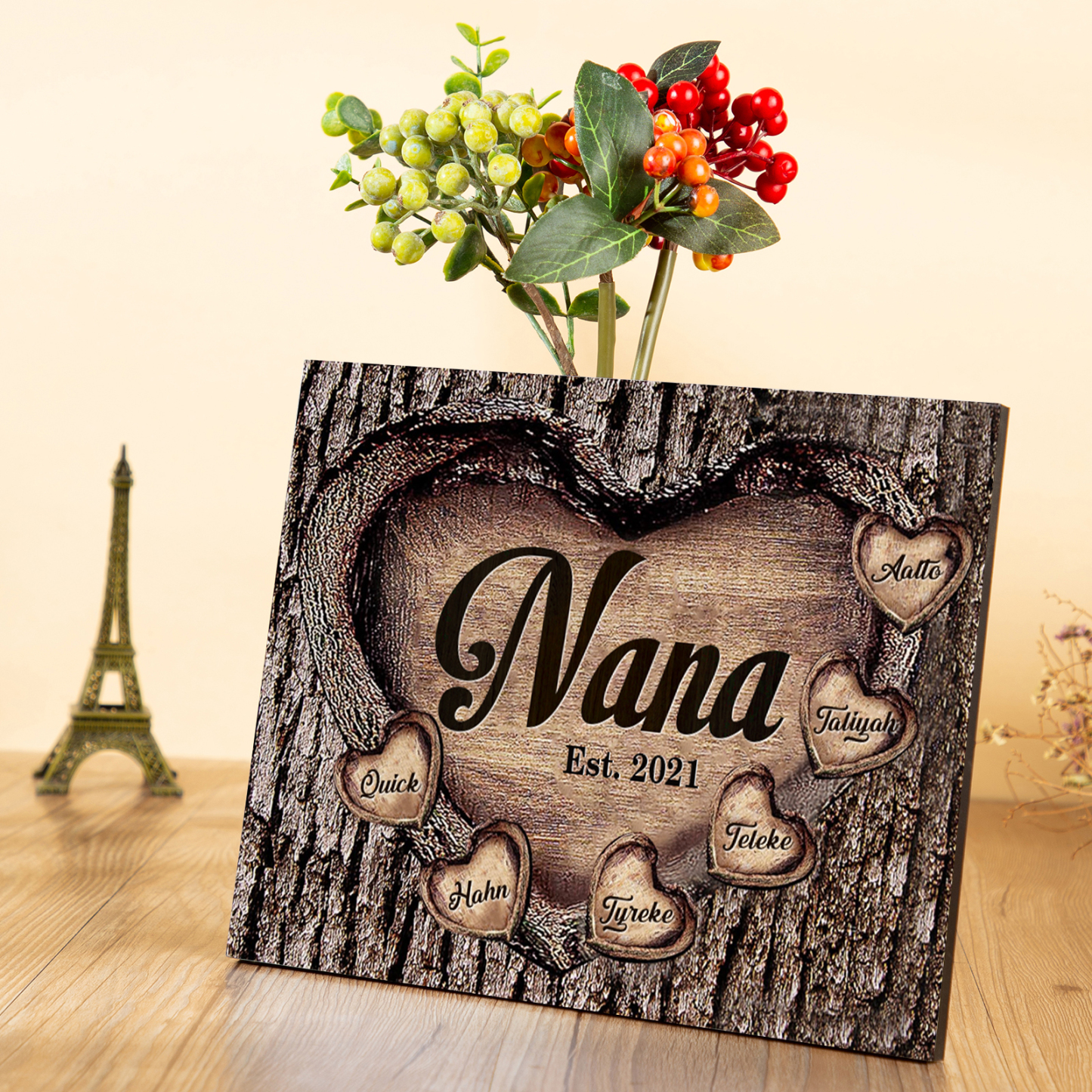 6 Names-Personalized Nana Wooden Ornament Custom Text And Date Home Decoration for Family