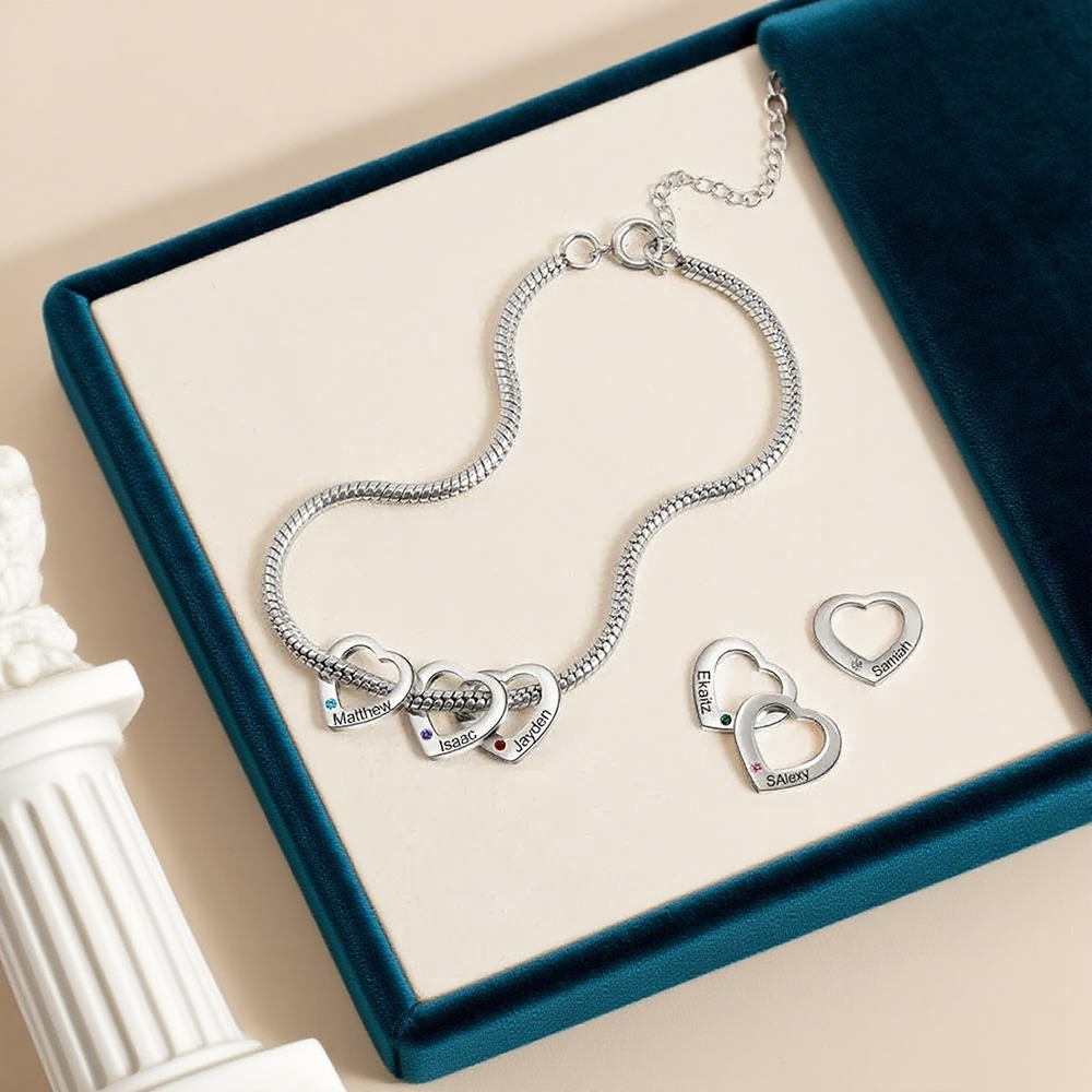 Personalized Anklet Bracelet for Women With Engraved 1 Name And Birthstone Heart Shaped Charm  - Mother's Day Gift for Mom