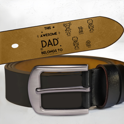4 names - Personalized Leather Father’s Day Belt – Custom Name , Character Inside - Handmade Gift for Dad 