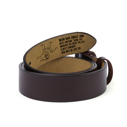 5 names - Personalized Father’s Day Belt "DEAR DAD GREAT JOB" – Custom Engraved Cowhide Leather Belt for Dad - Hidden Message & Name