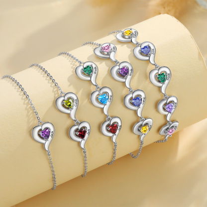 Personalized 1-5 Names Adjustable Heart Birthstone Bracelet | Jessemade