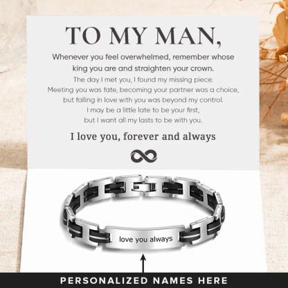 To My Man-Personalized Men's Bracelet Custom Text Id Strip Men's Brace