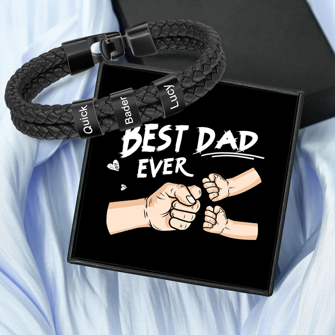 Personalized Father’s Day Gift - 3 Names Braided Leather Men's Bracelet as a Father's Day Gift for Dad | Jessemade