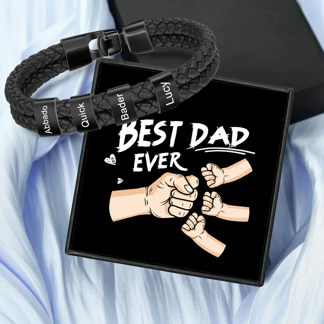 Personalized Father’s Day Gift - 4 Names Braided Leather Men's Bracelet as a Father's Day Gift for Dad | Jessemade