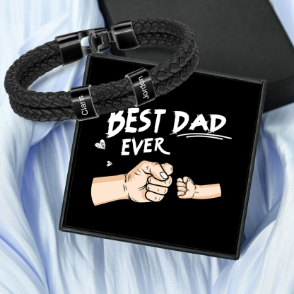 Personalized Braided Leather Bracelet Engraved 2 Names Men's Bracelet for Dad