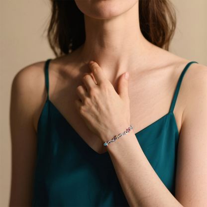 Personalized Star Bracelet With 2 Birthstones Engraved Names Bracelet Gift For Women