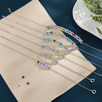 Personalized Bracelet With 2 Heart Birthstones Engraved Names Bracelet Gift For Women