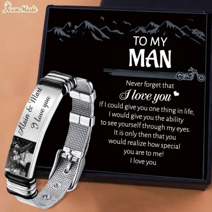 Father's Day Personalized Men's Photo Bracelet Custom Photo ID Bar Watchband Bangle Gifts For Men