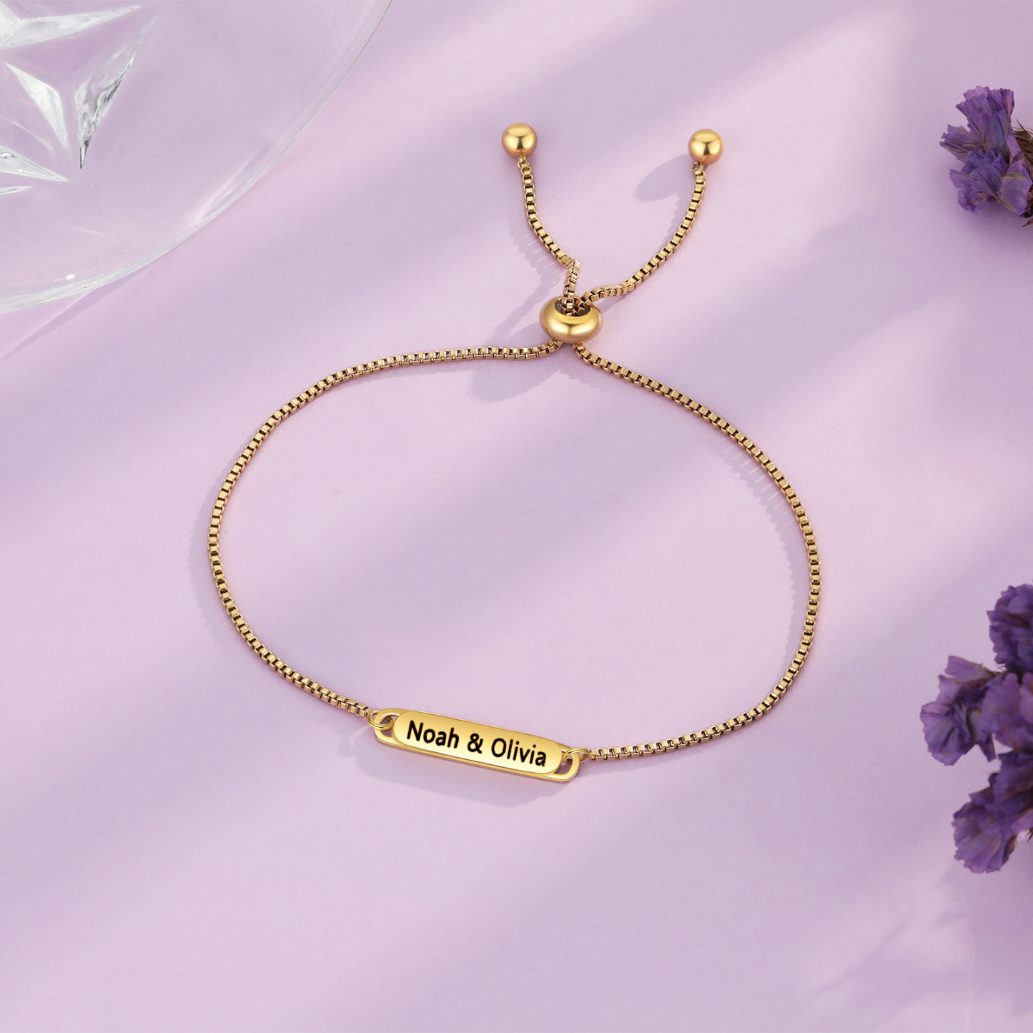 Personalised Couple Bracelet Set - Customized 2 Names, Gold and Silver Adjustable Bracelets, Valentine’s Day Gift for Couples | Jessemade