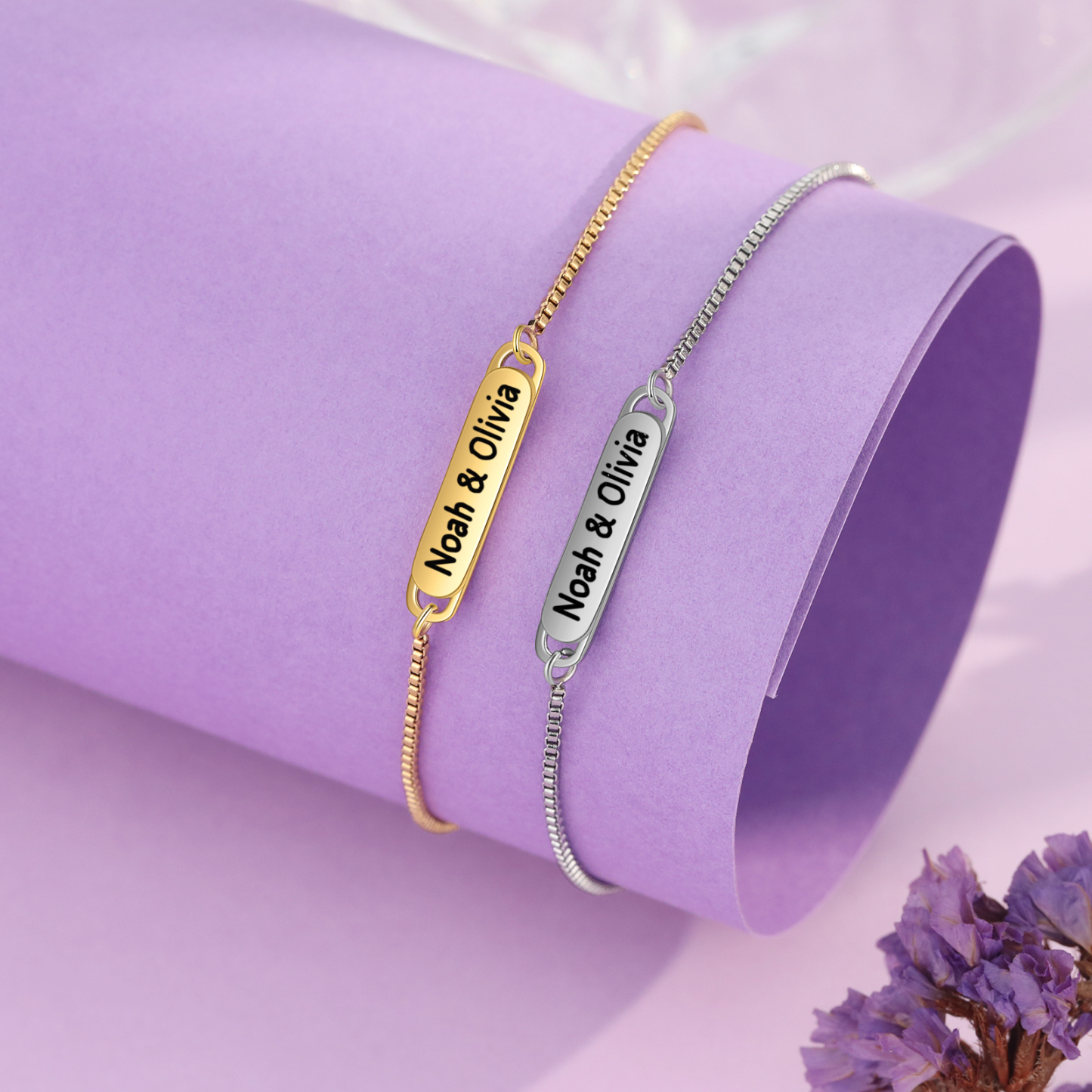 Personalised Couple Bracelet Set - Customized 2 Names, Gold and Silver Adjustable Bracelets, Valentine’s Day Gift for Couples | Jessemade