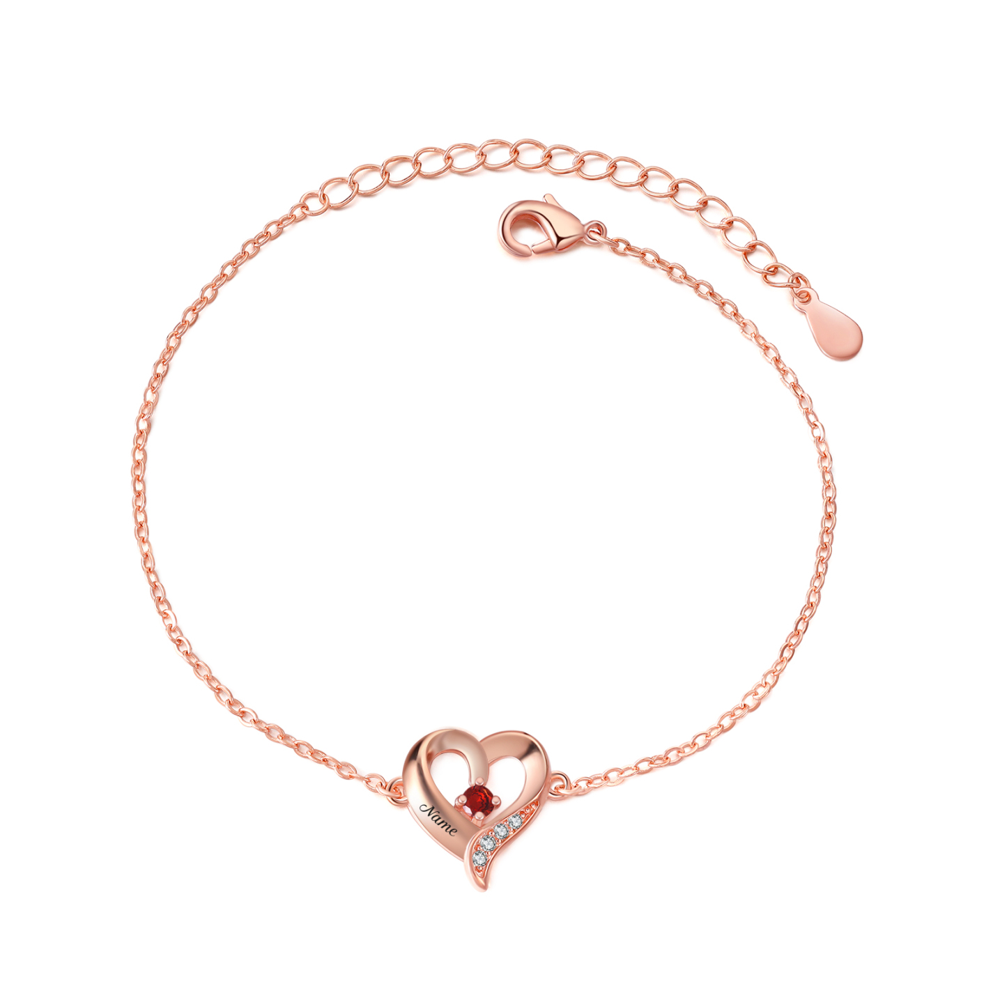 1 Name-Personalized Heart Bracelet With 1 Birthstone Engraved Name Bangle For Her