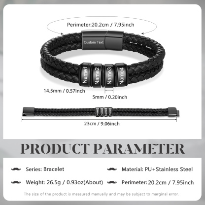 4 names - Father’s Day Custom Leather Bracelet – Personalized Name Beads & Message, Gift for Dad | Jessemade