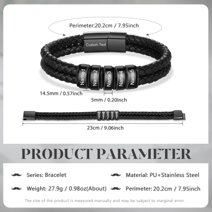 5 names - Father’s Day Custom Leather Bracelet – Personalized Name Beads & Message, Gift for Dad | Jessemade