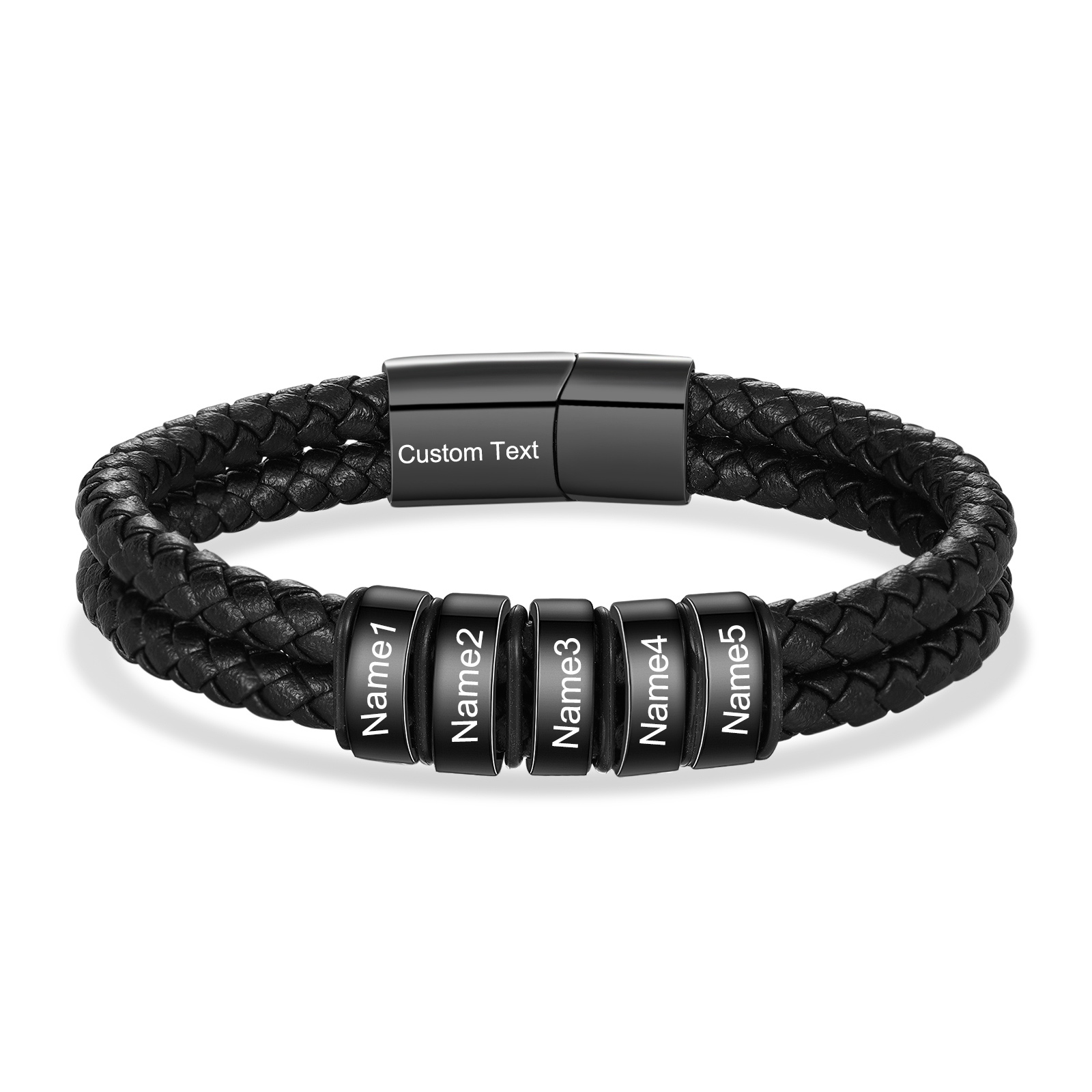 5 names - Father’s Day Custom Leather Bracelet – Personalized Name Beads & Message, Gift for Dad | Jessemade