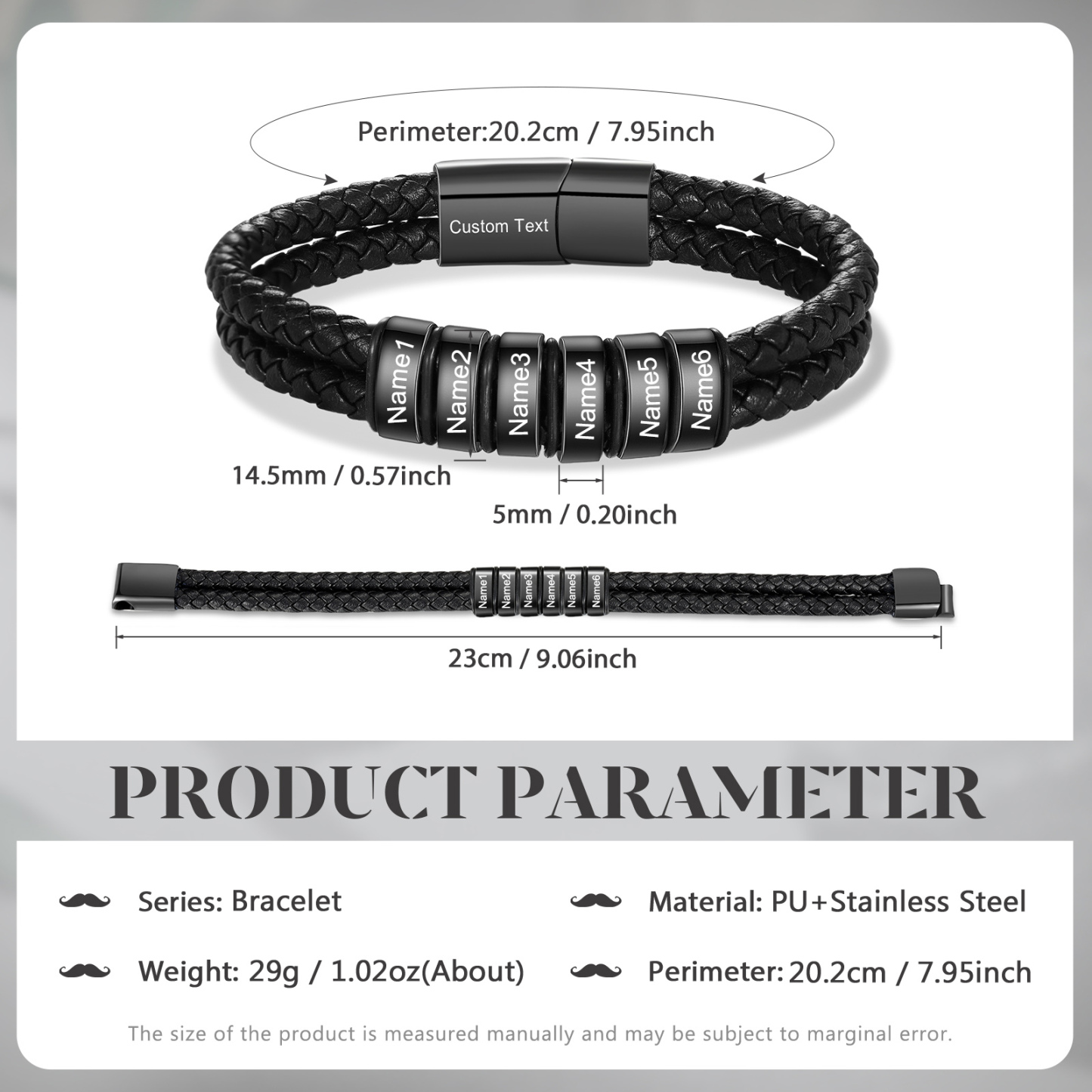 6 names - Father’s Day Custom Leather Bracelet – Personalized Name Beads & Message, Gift for Dad | Jessemade