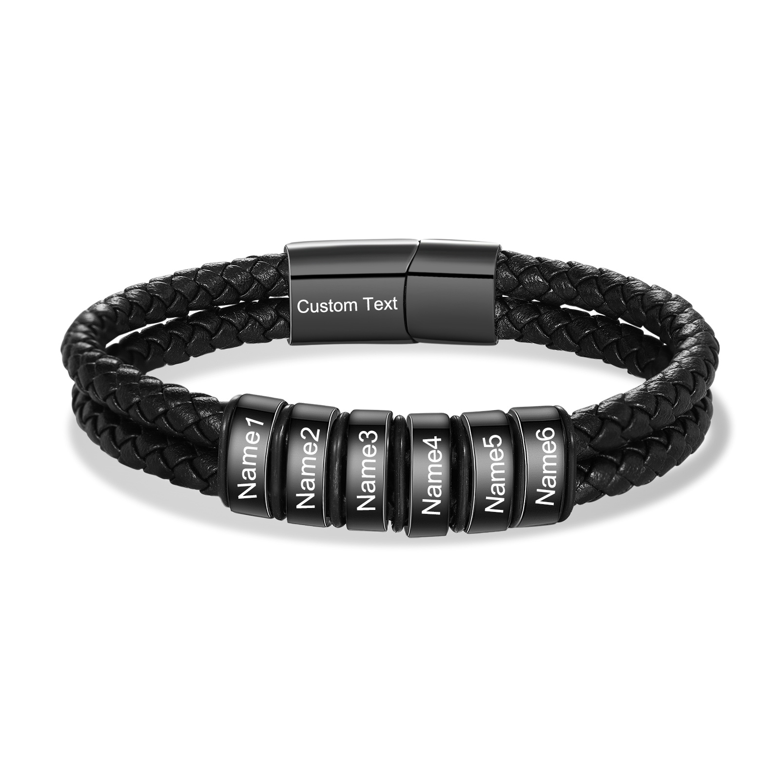 6 names - Father’s Day Custom Leather Bracelet – Personalized Name Beads & Message, Gift for Dad | Jessemade