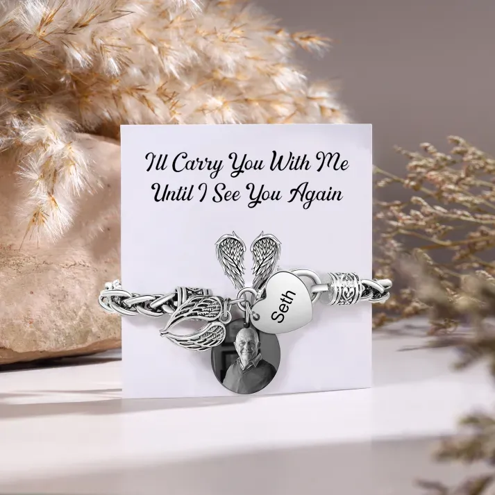 Angel Wing Memorial Bracelet Custom Photo & Name Bracelet Personalized Gifts | Jessmade