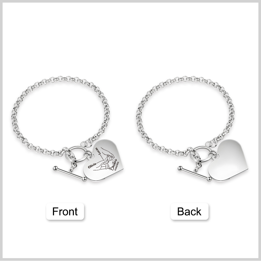 Personalized Stainless Steel Heart Bracelet – Custom 2 Names Besties Forever Gift for Best Friends | Jessemade
