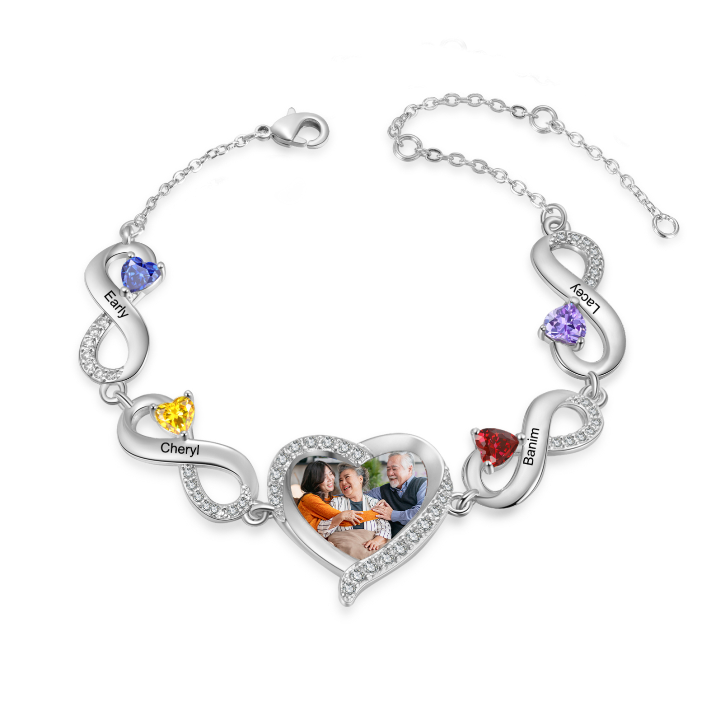4 Birthstones & 4 Names & Photo - Personalized Birthstone Beautiful Bracelet Gift for Mom
