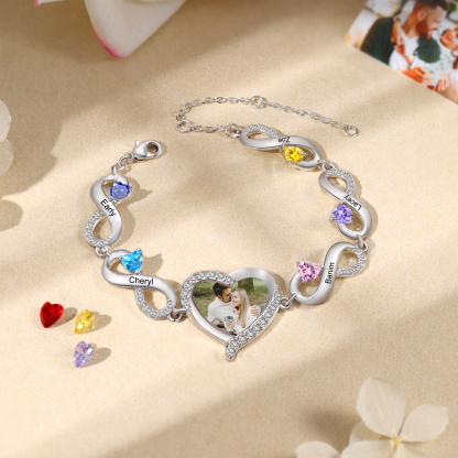 5 Birthstones & 5 Names & Photo - Personalized Birthstone Beautiful Bracelet Gift for Mom