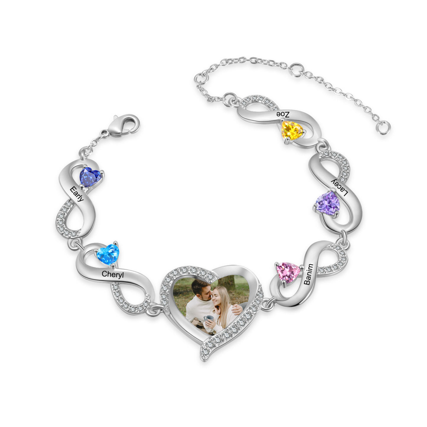5 Birthstones & 5 Names & Photo - Personalized Birthstone Beautiful Bracelet Gift for Mom