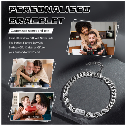 6 names - Personalized Father’s Day Cuban Bracelet - Stainless Steel Gift with Names/Text
