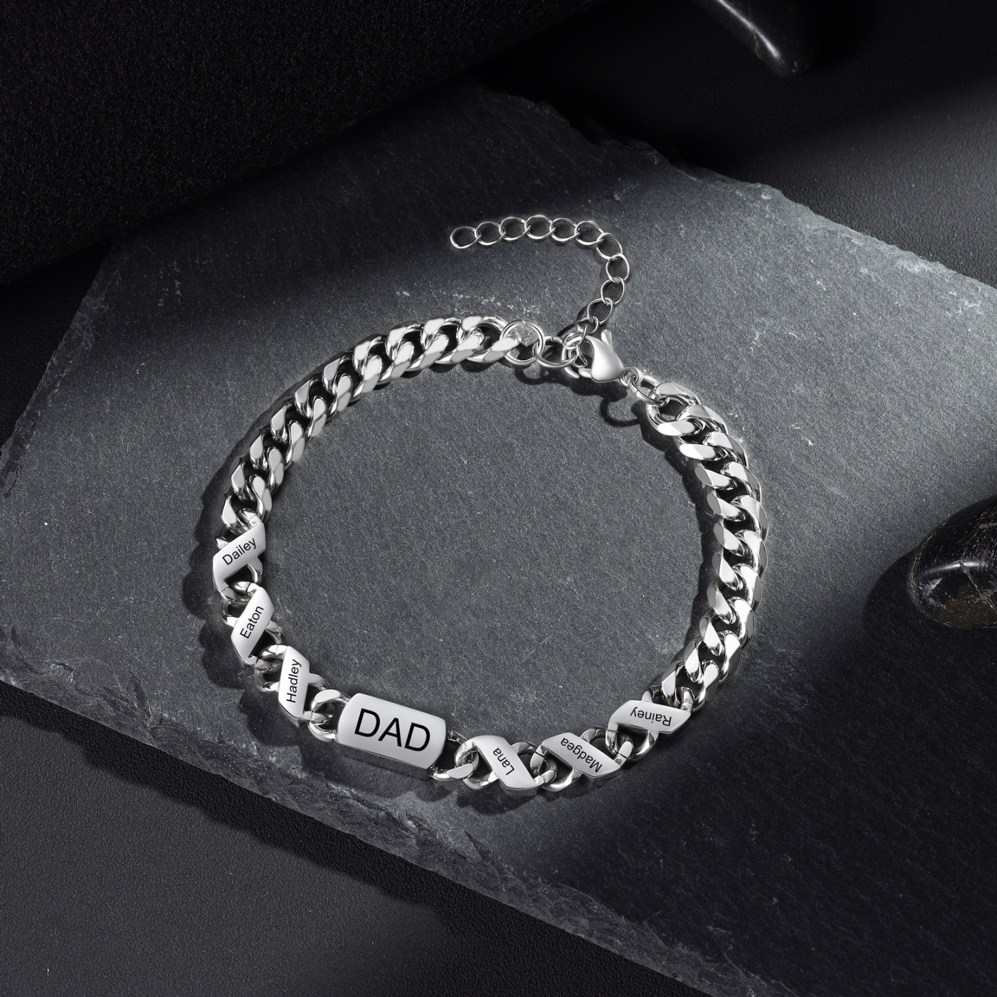 6 names - Personalized Father’s Day Cuban Bracelet - Stainless Steel Gift with Names/Text
